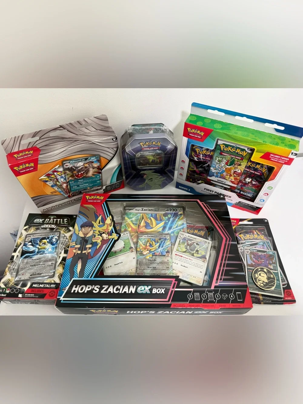 Pokemon Bundle of 6‼️Zacian ex box, First Partner S3, Tyrantar Tin, TCG
